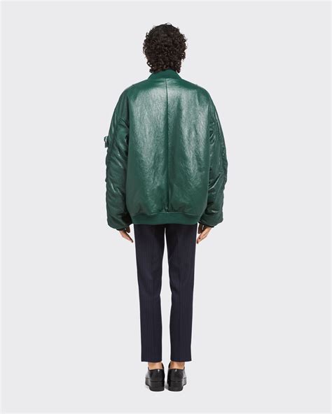 Billiard Green Oversized Nappa Leather Bomber Jacket 